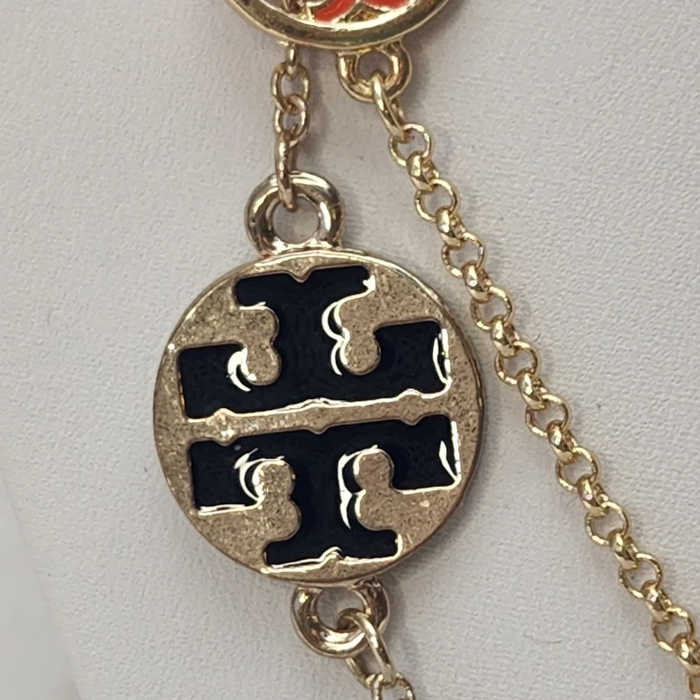 Tory Burch 2 Logo Necklaces Orange And Black 19.5